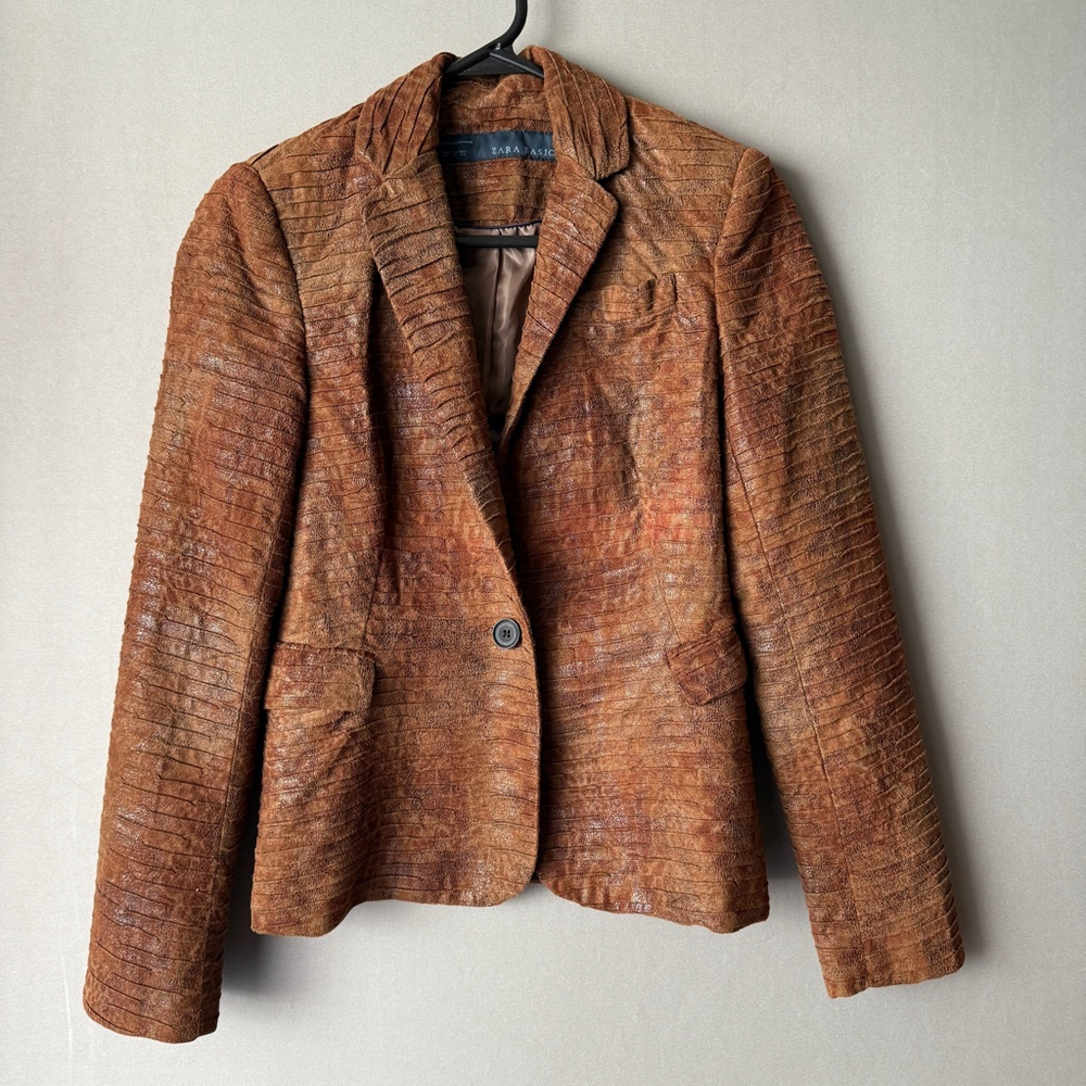 Zara sz XS brown faux leather basic blazer